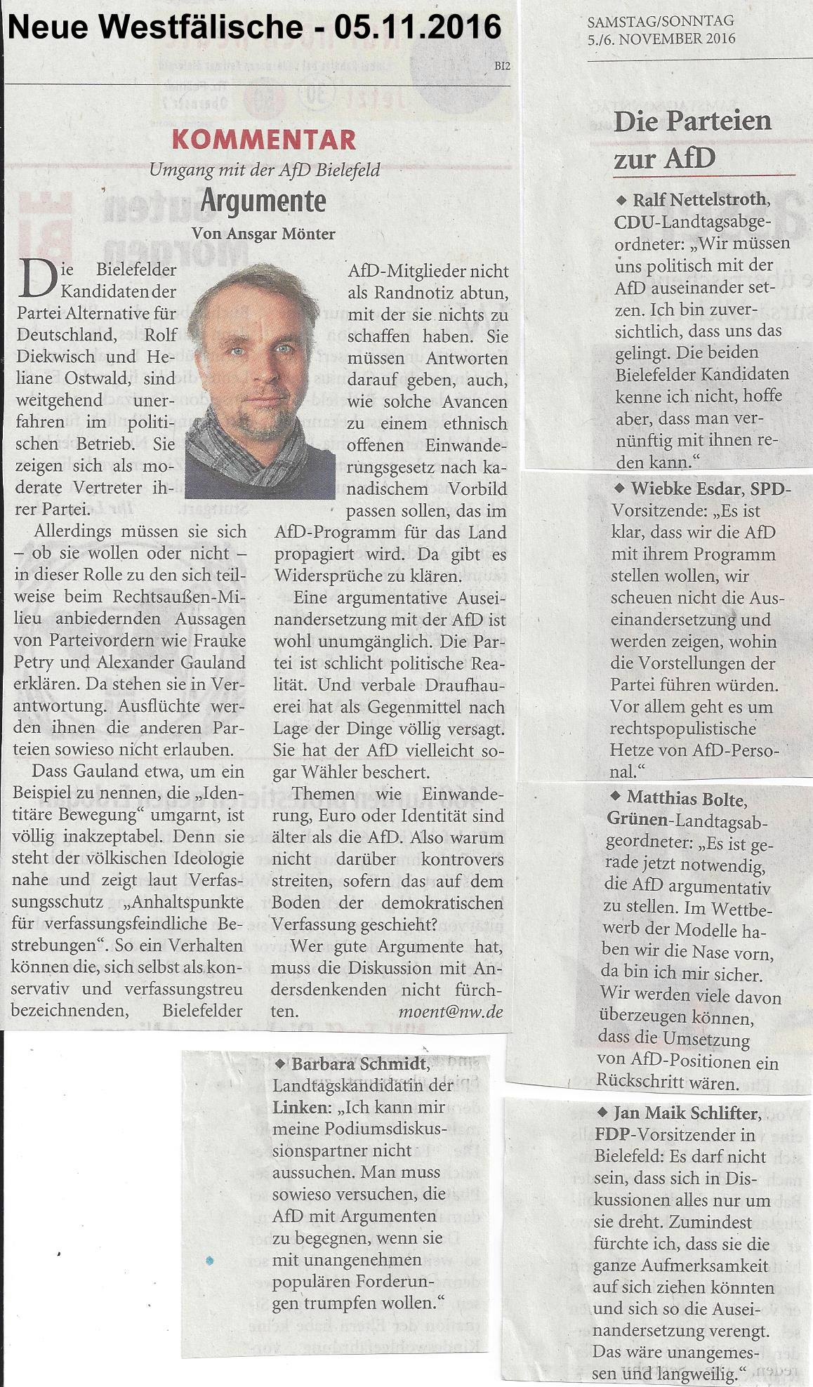 NW Kommentar vom 05.11.2016 Umgang mit der AfD Bielefeld