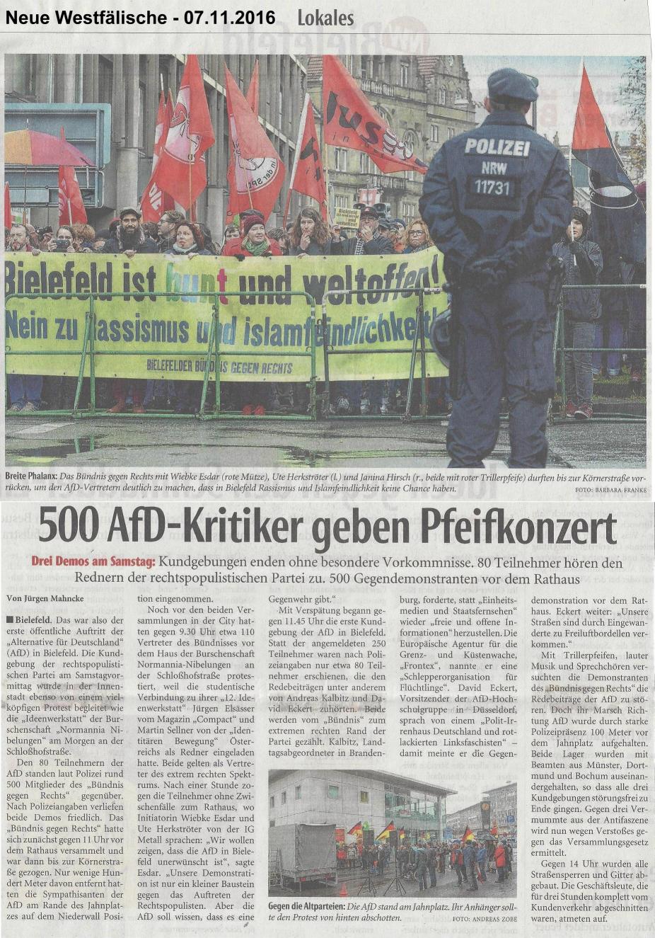 NW Artikel vom 07.11.2016 500 AfD-Kritiker geben Pfeifkonzert